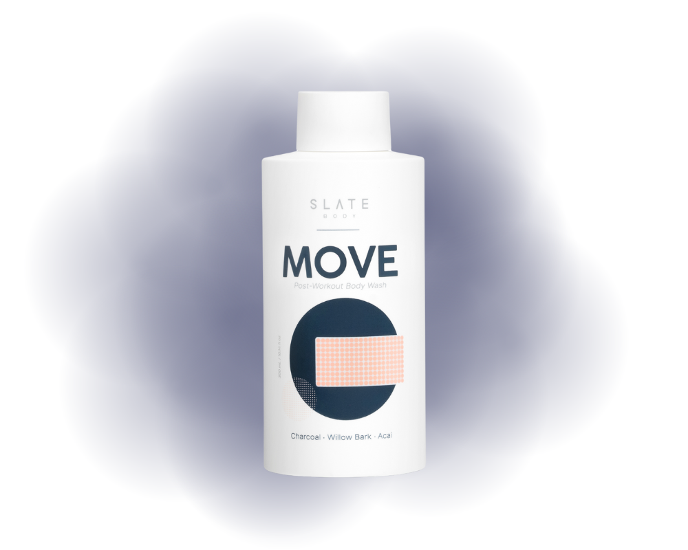 SLATE Body - MOVE post-workout body wash on a white gradient