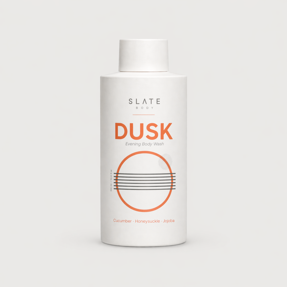 White bottle labeled 'DUSK' by Slate body on a light gray background